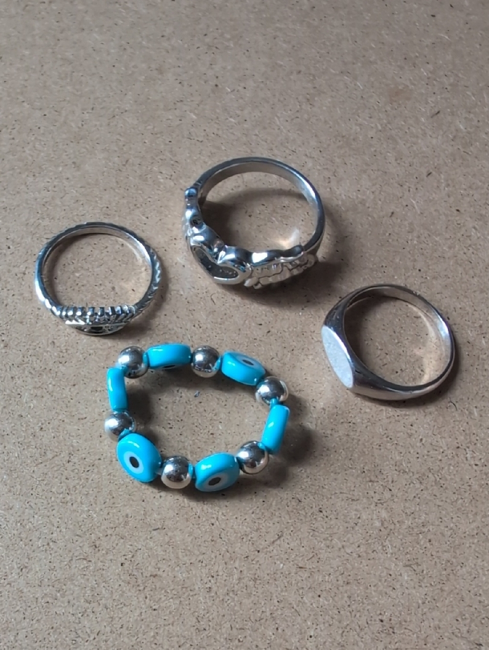 Silver Rings Set with Beaded Evil Eye Ring Set
